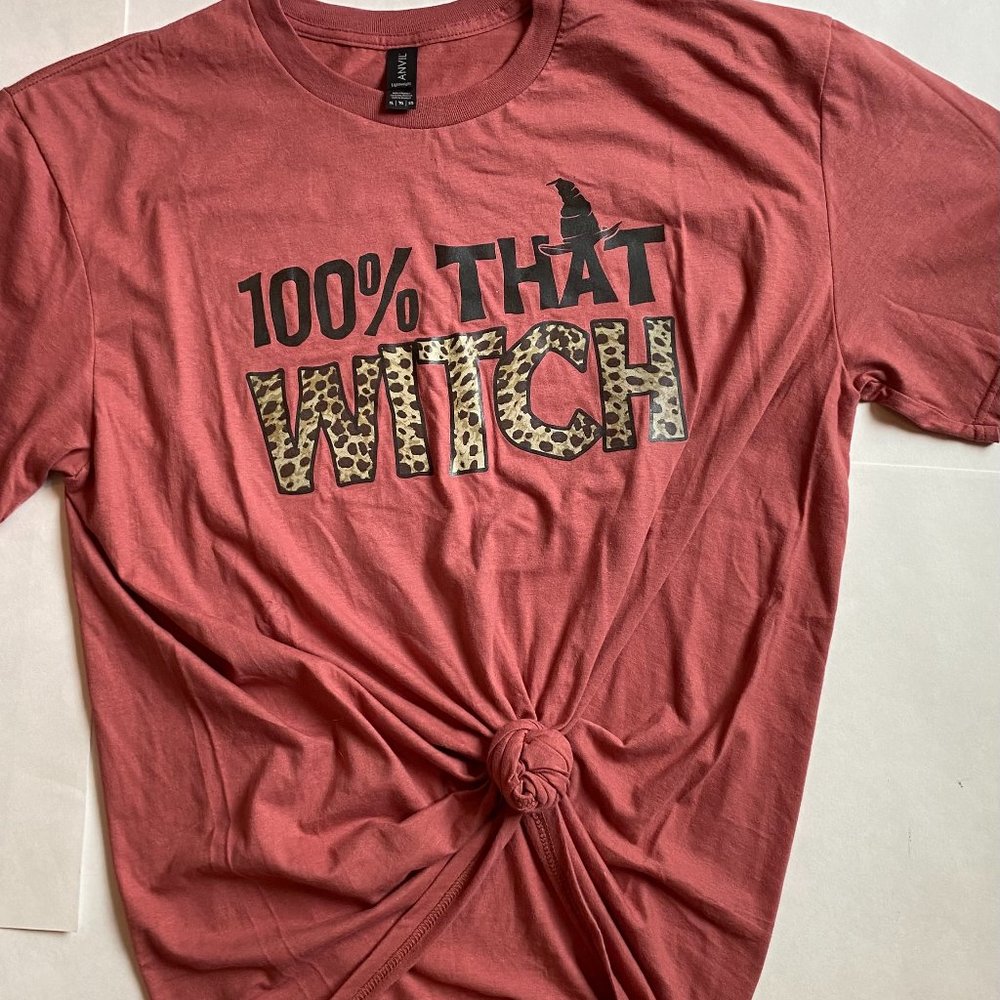100% That Witch Tee Shirt T-Shirt Dusty Rose Pink Leopard Cheetah Women's Sz XL